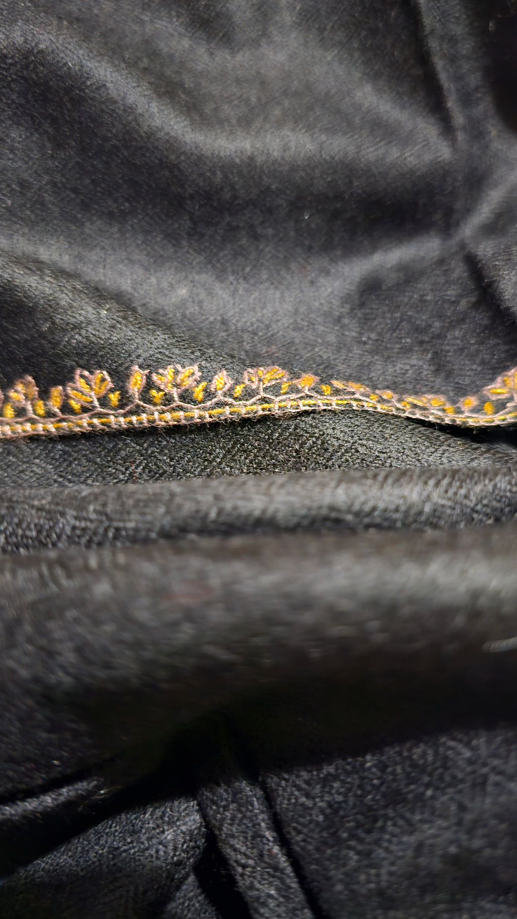 Pure Pashmina Shawl - Black with Gold Hand Embroidery