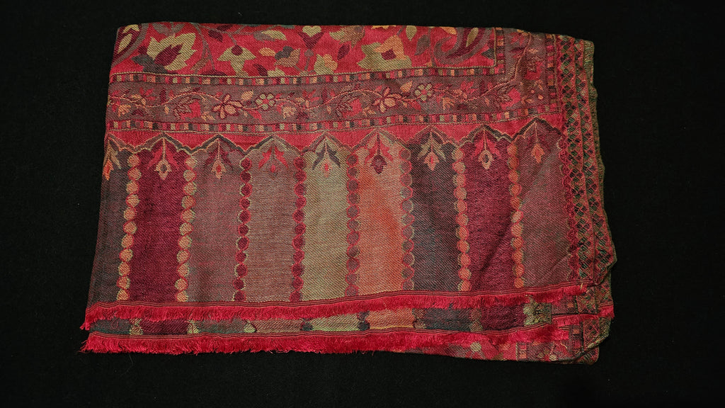 Burgundy & Coral Decorative Hand-Loomed Pashmina