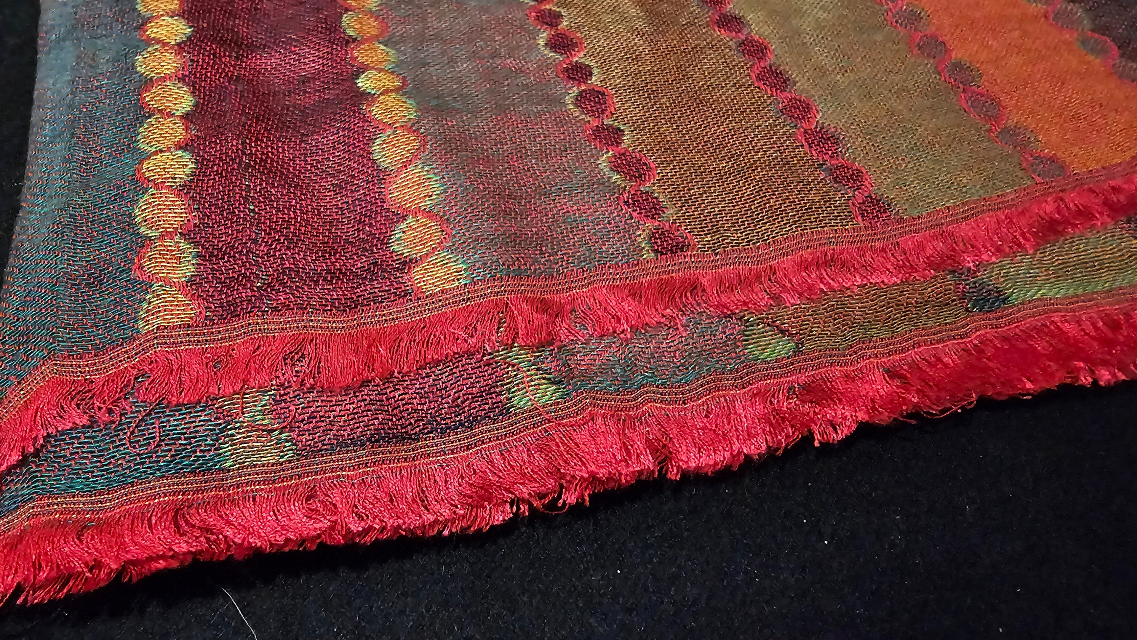 Burgundy & Coral Decorative Hand-Loomed Pashmina