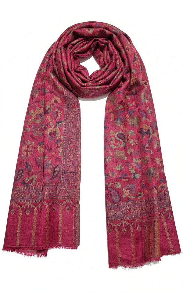 Burgundy & Coral Decorative Hand-Loomed Pashmina