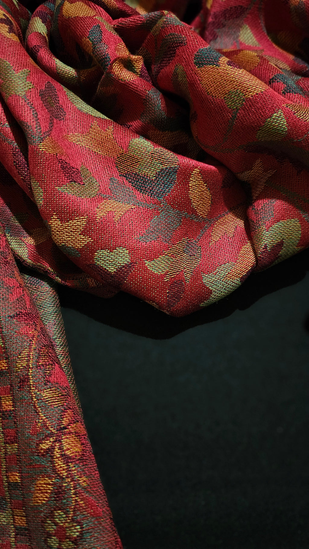 Burgundy & Coral Decorative Hand-Loomed Pashmina