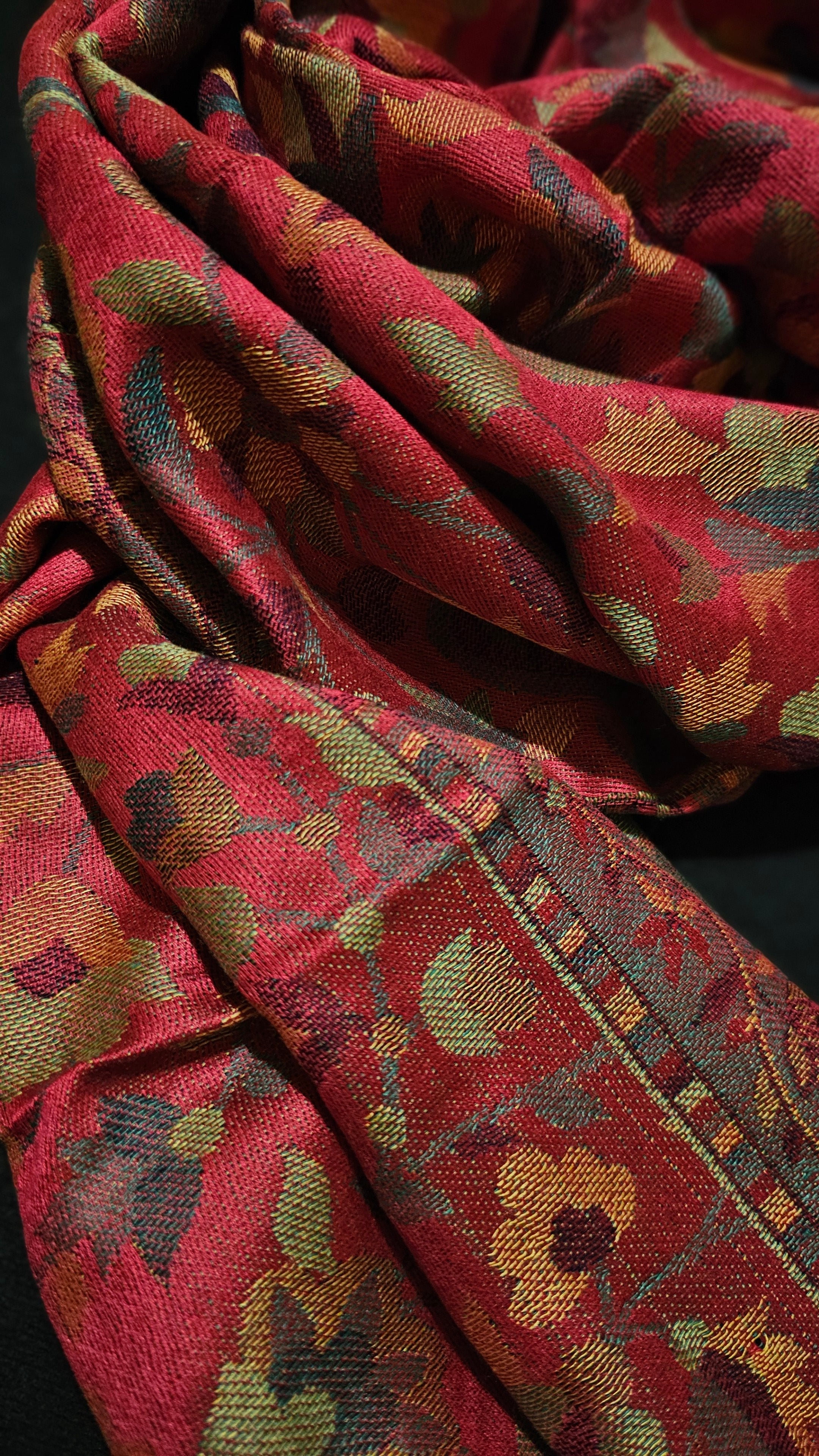 Burgundy & Coral Decorative Hand-Loomed Pashmina