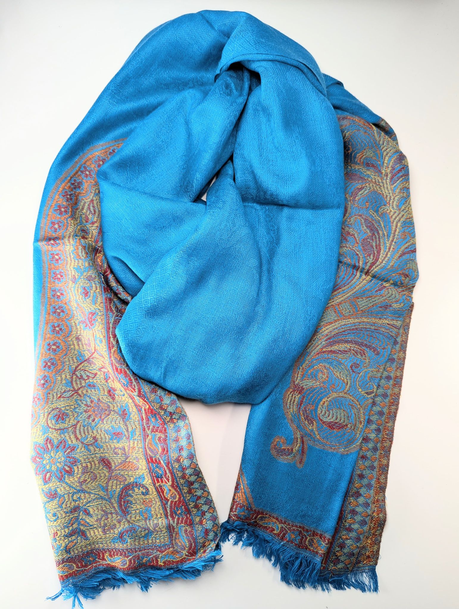 Azure Decorative Hand-Loomed Pashmina