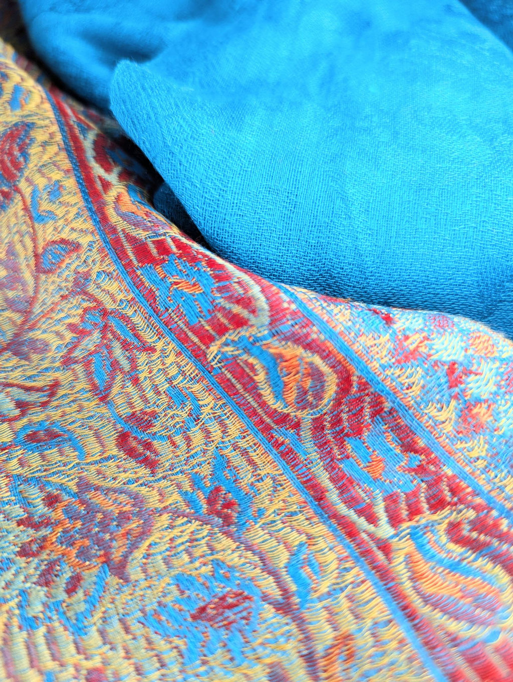 Azure Decorative Hand-Loomed Pashmina